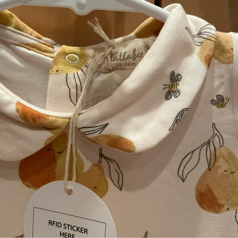 SOLD!!! NWT Angel Dear/Tullabee Peter Pan Collar Pear Print Bamboo Onesie 18-24M - Picture 4 of 5
